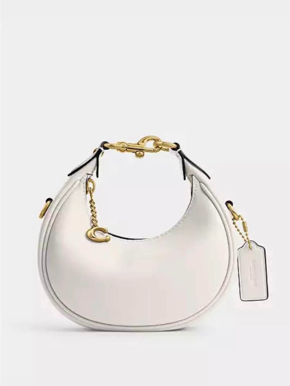 White Croissant-Shape Shoulder Bag with Gold Hardware Coach Jonie Bag